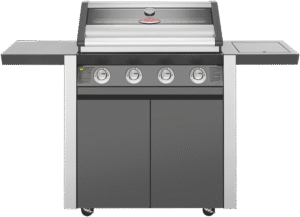 BeefEater 1600 Series Dark 4 Burner BBQ & Trolley w/ Side Burner, Cast Iron Burners & Grills