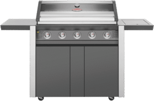 BeefEater 1600 Series Dark 5 Burner BBQ & Trolley w/ Side Burner, Cast Iron Burners & Grills